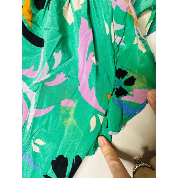 VERONICA BEARD Green Floral Printed Silk Ruched Ruffled Maria Dress Size 4 - Picture 14 of 16